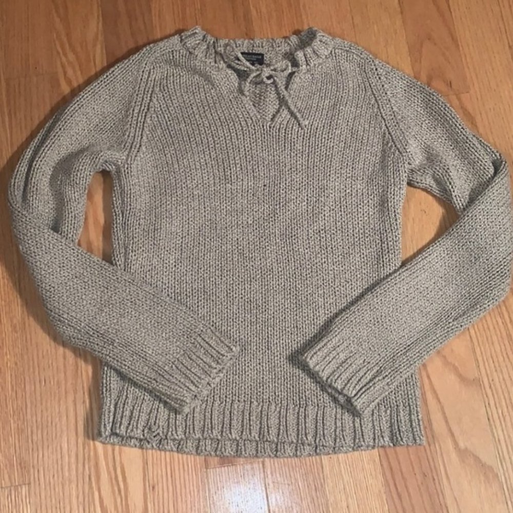American Eagle Oatmeal Knit Sweater XL Ties at neck, Very Soft & Warm